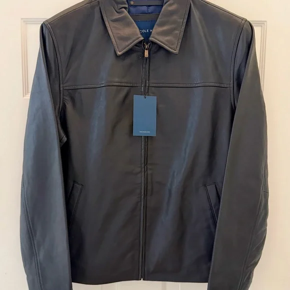 NWT Men’s Cole Haan Black Leather Jacket - Picture 2 of 5